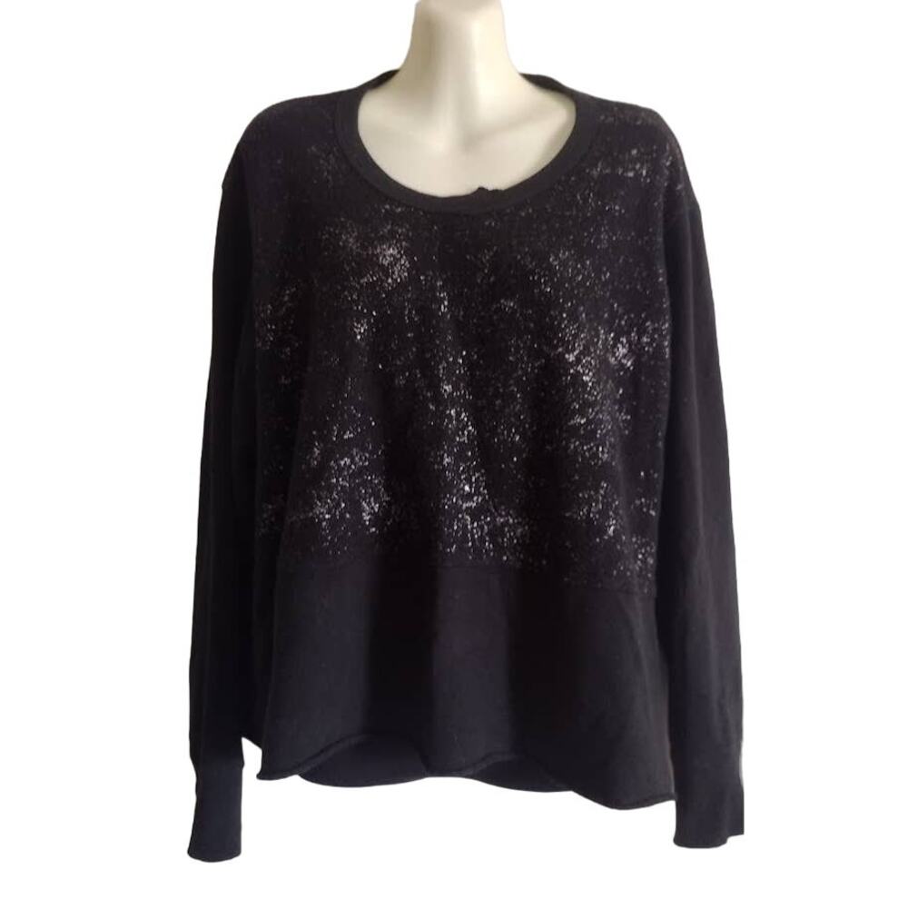Wilt Pullover Cropped Top Spritzed with Silver Metallic Spray, Black, Sz M